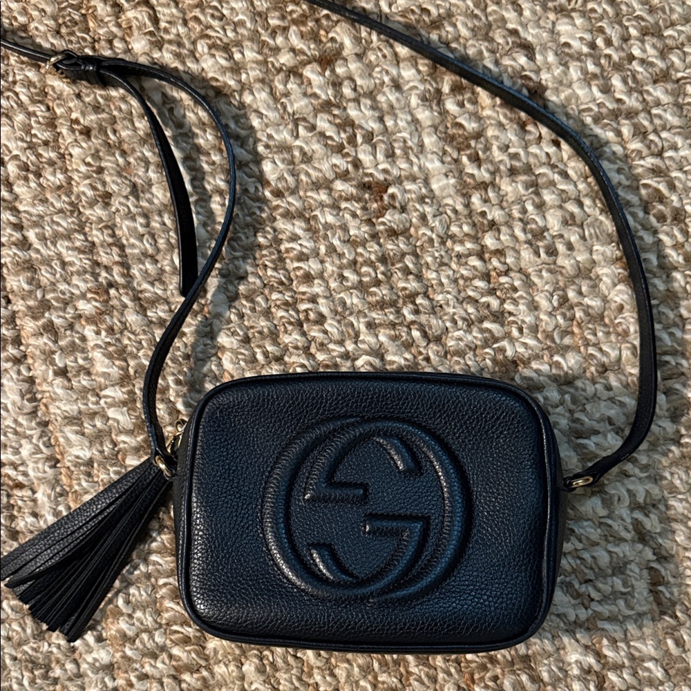 Gucci Black Pebbled Leather Crossbody with Tassel